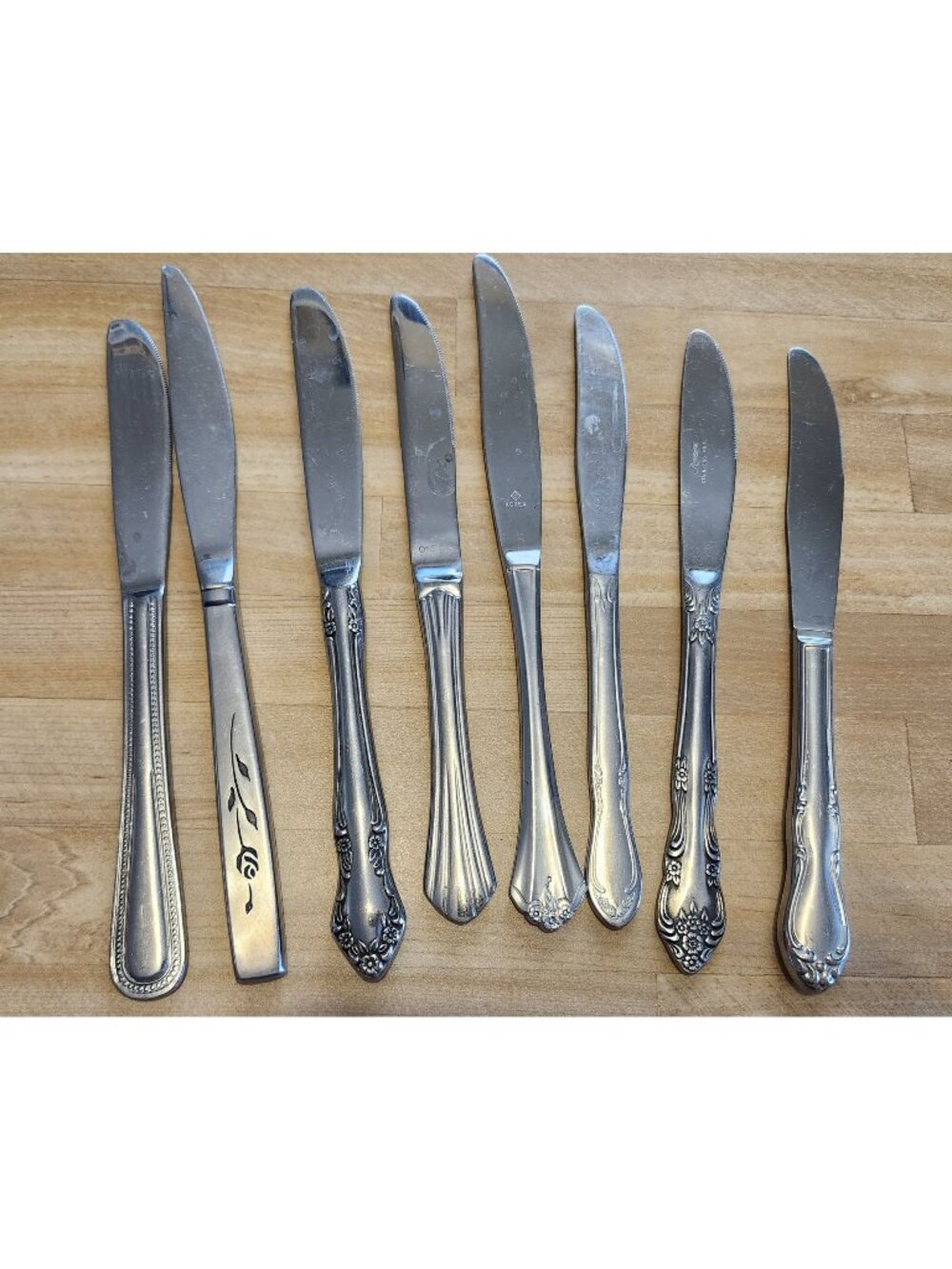 8- Mismatched Stainless Steel Butter Table Knives Various Designs Knife
